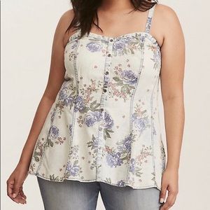 Torrid floral denim seamed cami top